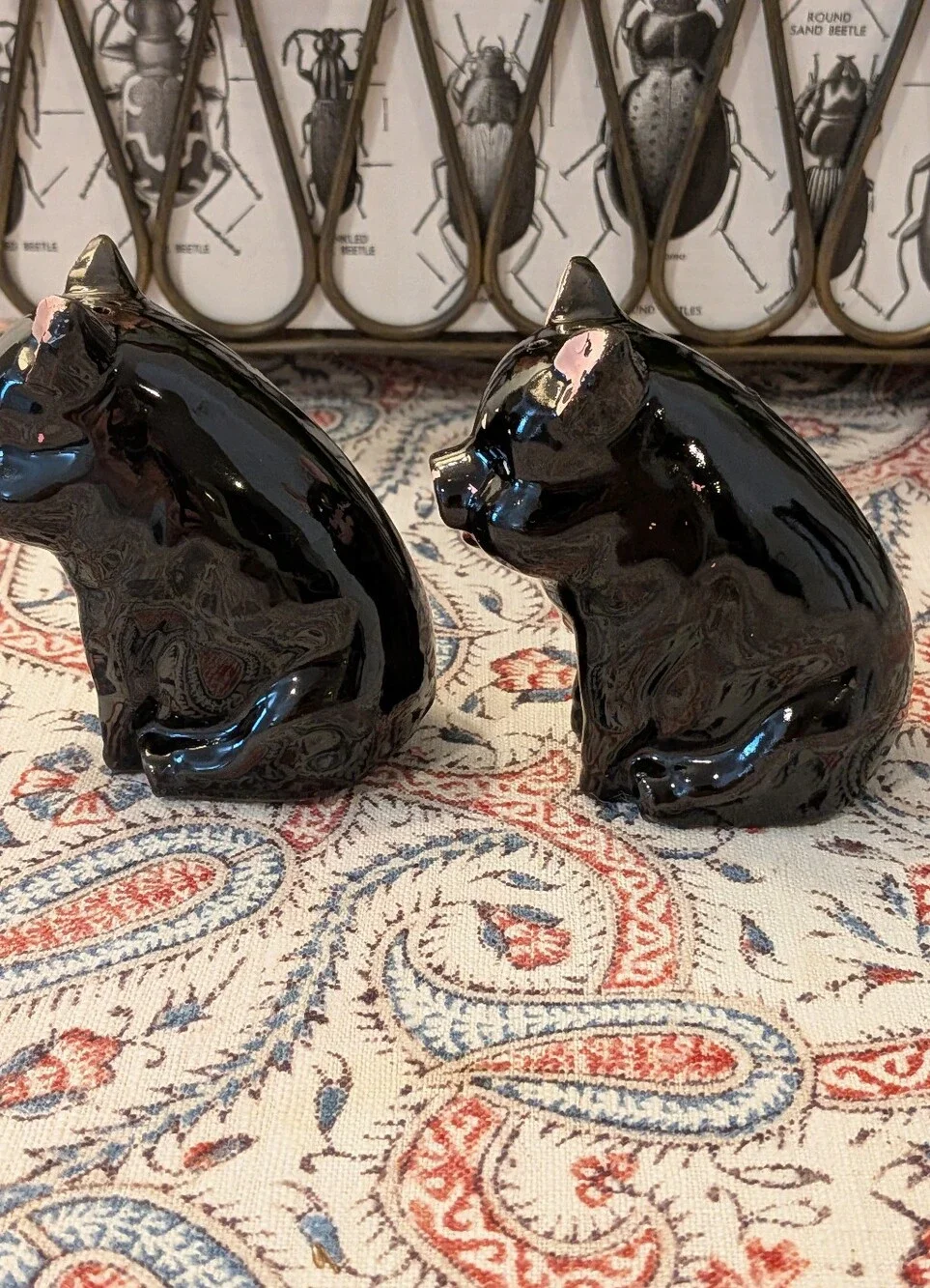 MCM Japan Black Ceramic Pig Salt and Pepper Shaker Set